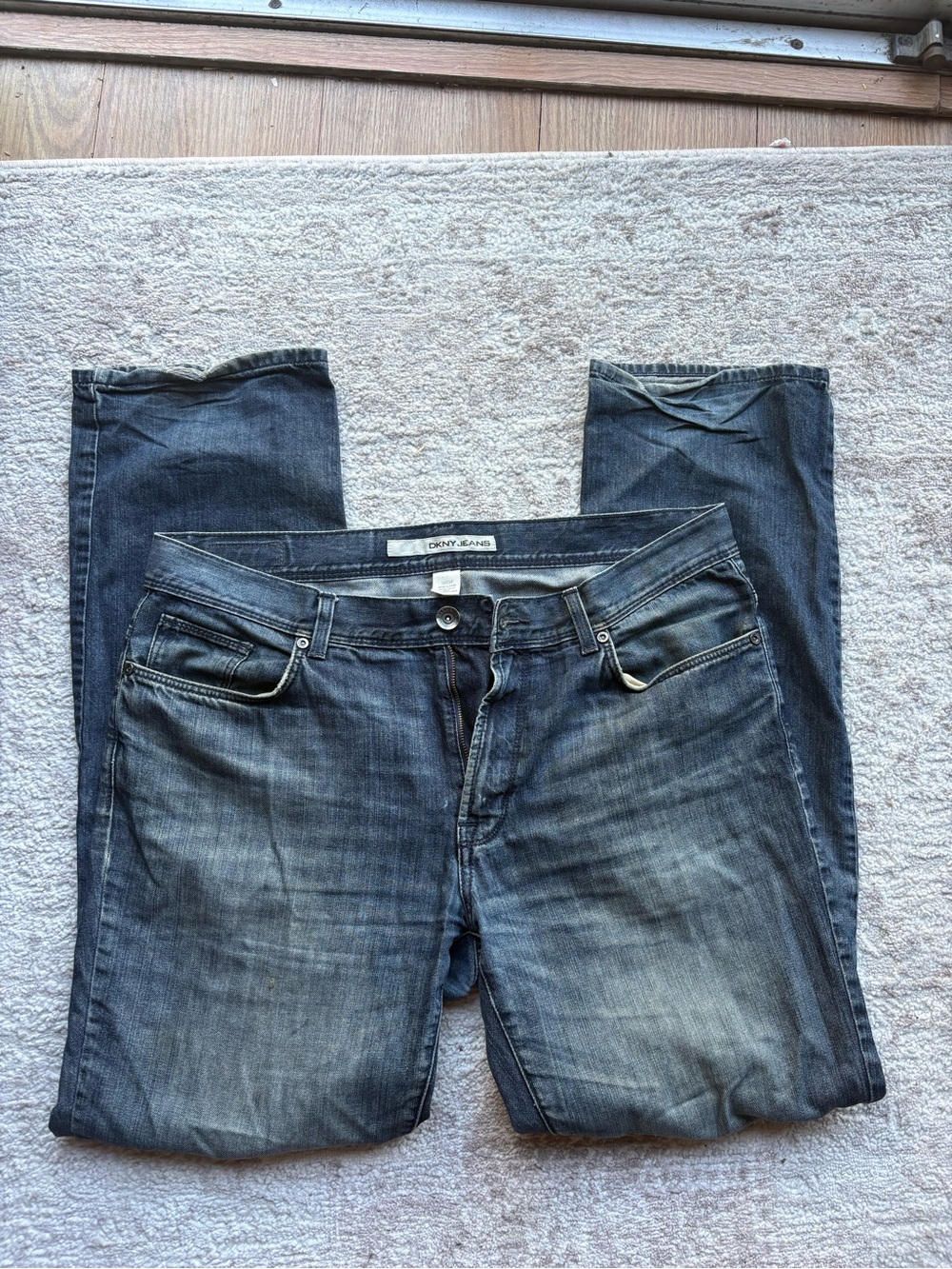 DKNY Men's Washed Blue Slim Straight Jeans